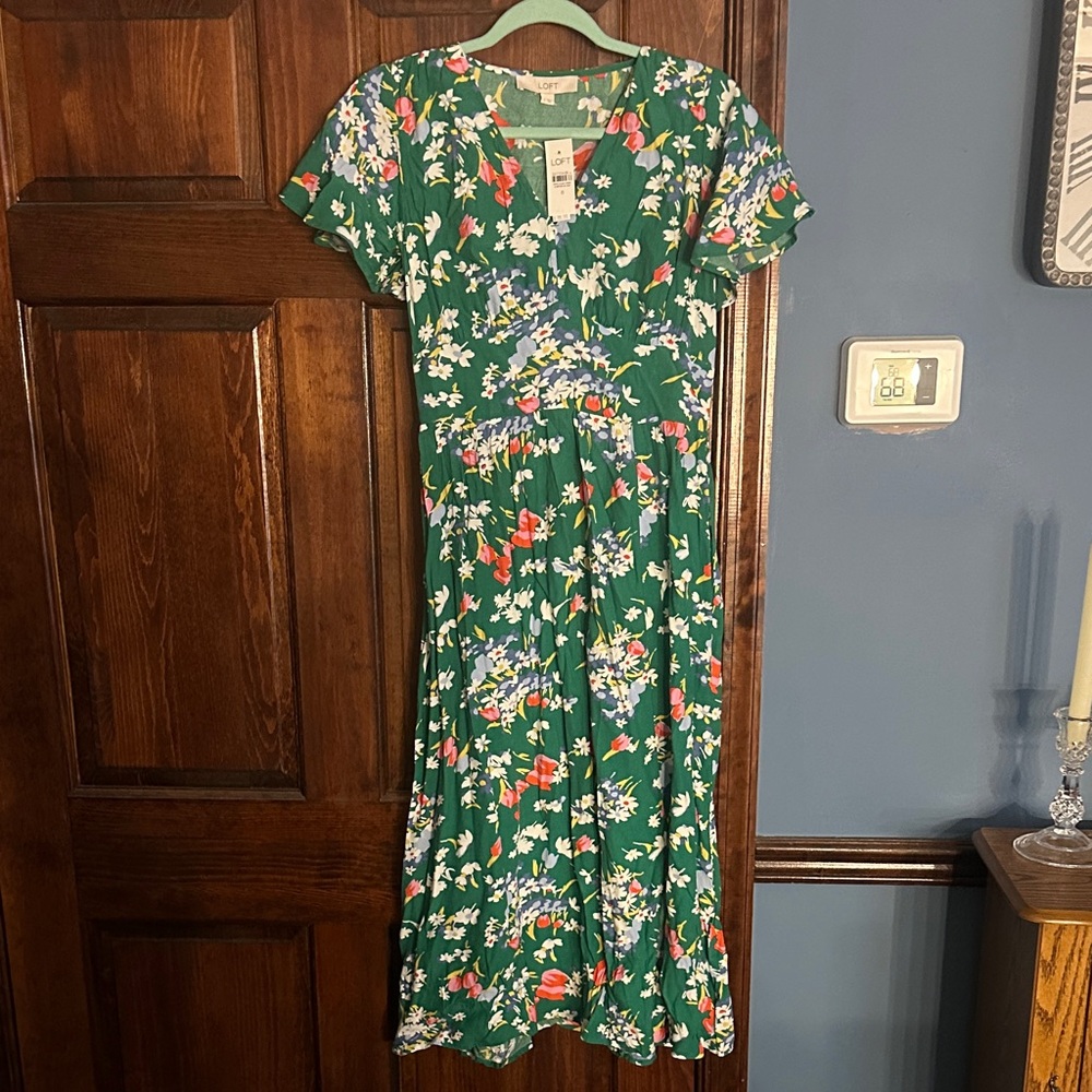 LOFT Green Floral Maxi Dress